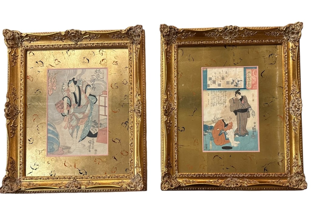 Framed Pair Japanese Woodblocks (1 of 6)