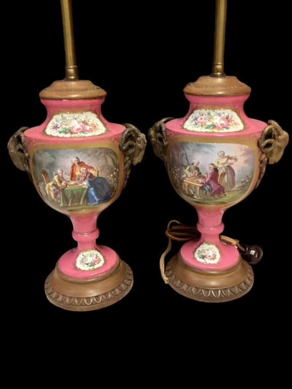 Pair Sevres Porcelain Vase Lamps (1 of 5)