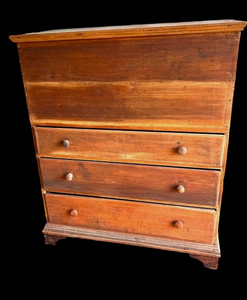 Popular Mule Chest: Mid 19th C, Southern, scrub finish, bracket feet, 51 tall x 41 wide x 18.5 deep