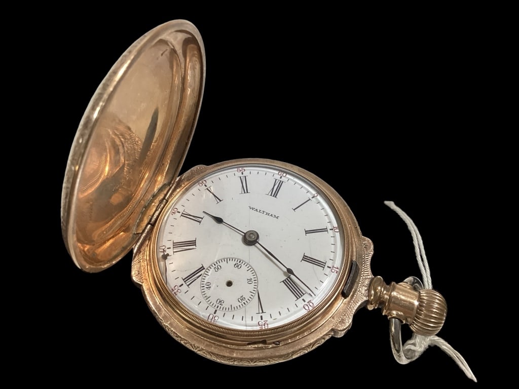 Waltham Pocket Watch: 15 jewels, gold filled case, AWWC movement, model #1877, size 18, ser # 3055512