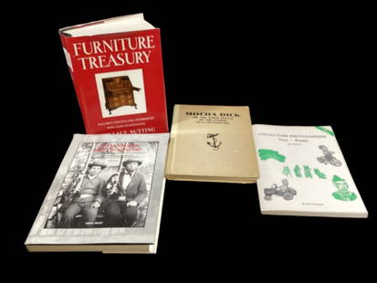 Four Books Varied Genre: Wallace Nutting Furniture Treasury, Tate Troops and Volunteers, photos of NC Civil War Soldiers, 1986 refrence guide on toys and banks, Mocha Dick, 1932 with illustrations