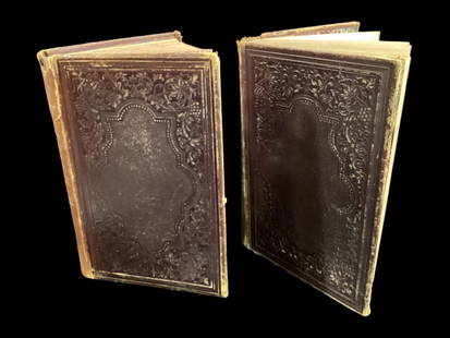History of the Civil War in America, John Abbott: Two volumes1863,1866, embossed leather covers, gilt spine titles. Books detail Origin of rebellion, Military engagements, Heroic deeds. With maps, diagrams and engravings.* rubs, spine losses, tonal s