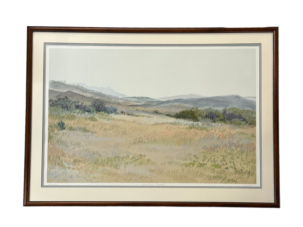 Summer Plains, Ellen Gun: American, b. 1951..Serigraph on paper, pencil signed, titled and numbered 235/350 along lower margin, sight 25 x 37 in, tripled matted and glazed, wooden frame, David Bendann Fine Art Room label on ve