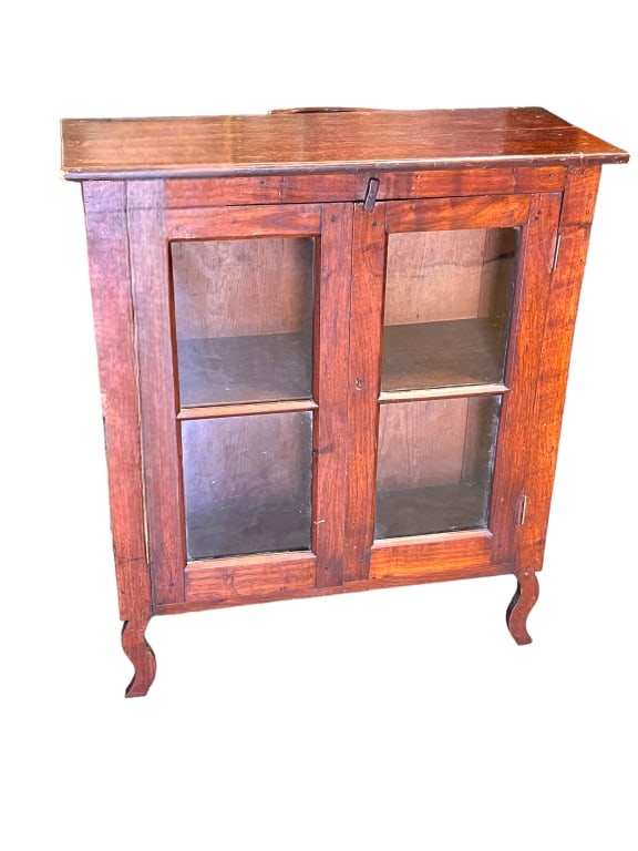 Diminutive Walnut Bookcase: Eastern NC, mid 19th C, folky foot, original glass, 34 tall x 30 wide x 12 deep Line Item # 48