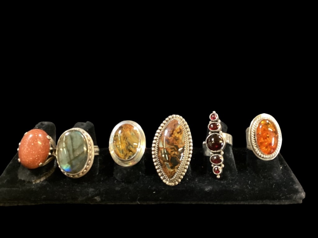 Six Sterling and Gemstone Rings (1 of 7)