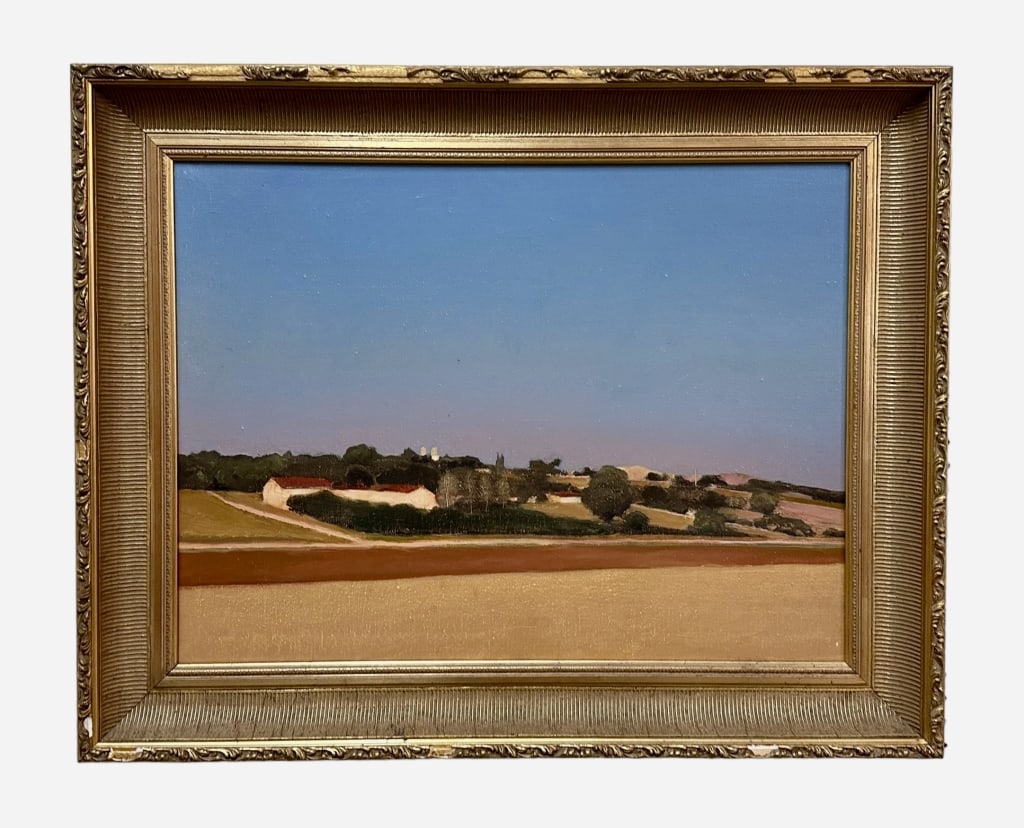 Rural Landscape, Carlton Fletcher: American, b. 1949..oil on canvas, signed within central landscape, sight 21 x 28 in, gilt frame, signed and dated 1979 on verso, tag on verso suggests landscape is in Sinaxtla, Oaxaca..surface dust, l