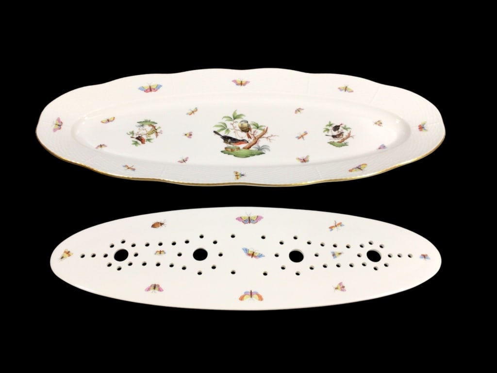 Herend Rothschild Bird Fish Platter& Strainer (1 of 4)