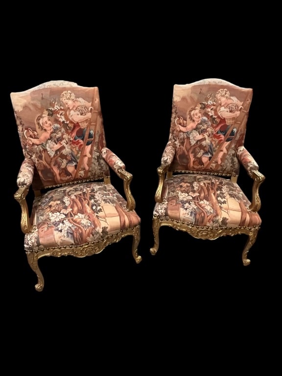 Pair Carved Gilt French Open Armchairs (1 of 4)