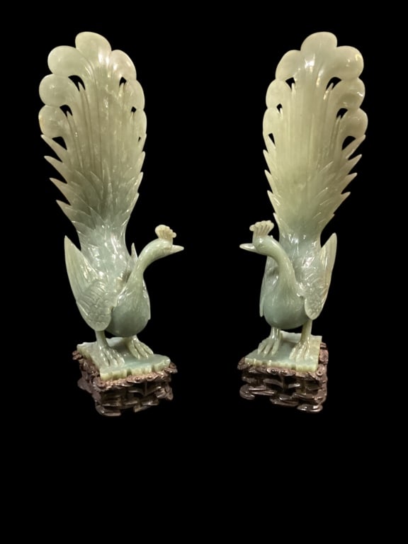 Pair Chinese Carved Jade Peacocks (1 of 6)