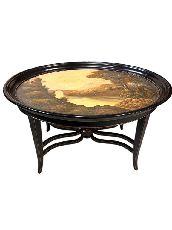 Oval Tray on Stand W/ Painted Scene (1 of 4)