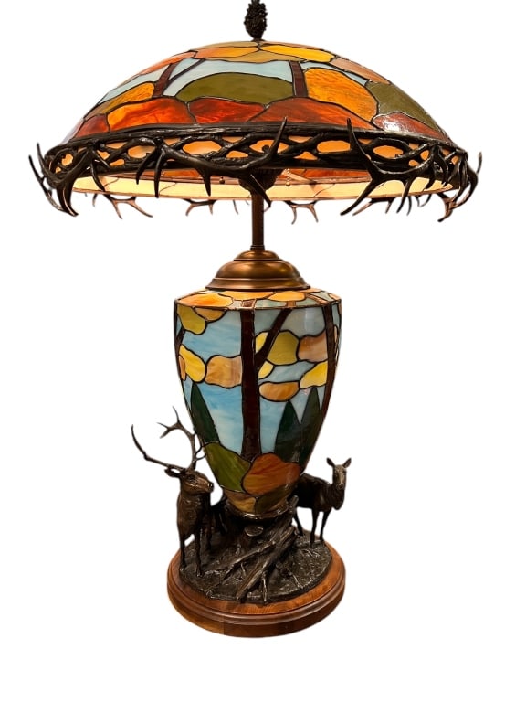Vintage Bronze and Stained Glass Lamp (1 of 5)
