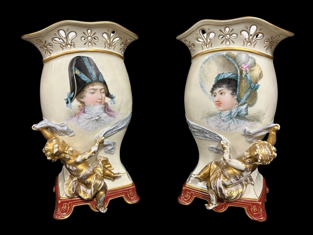 Pair Continental Porcelain Mantle Vases (1 of 7)