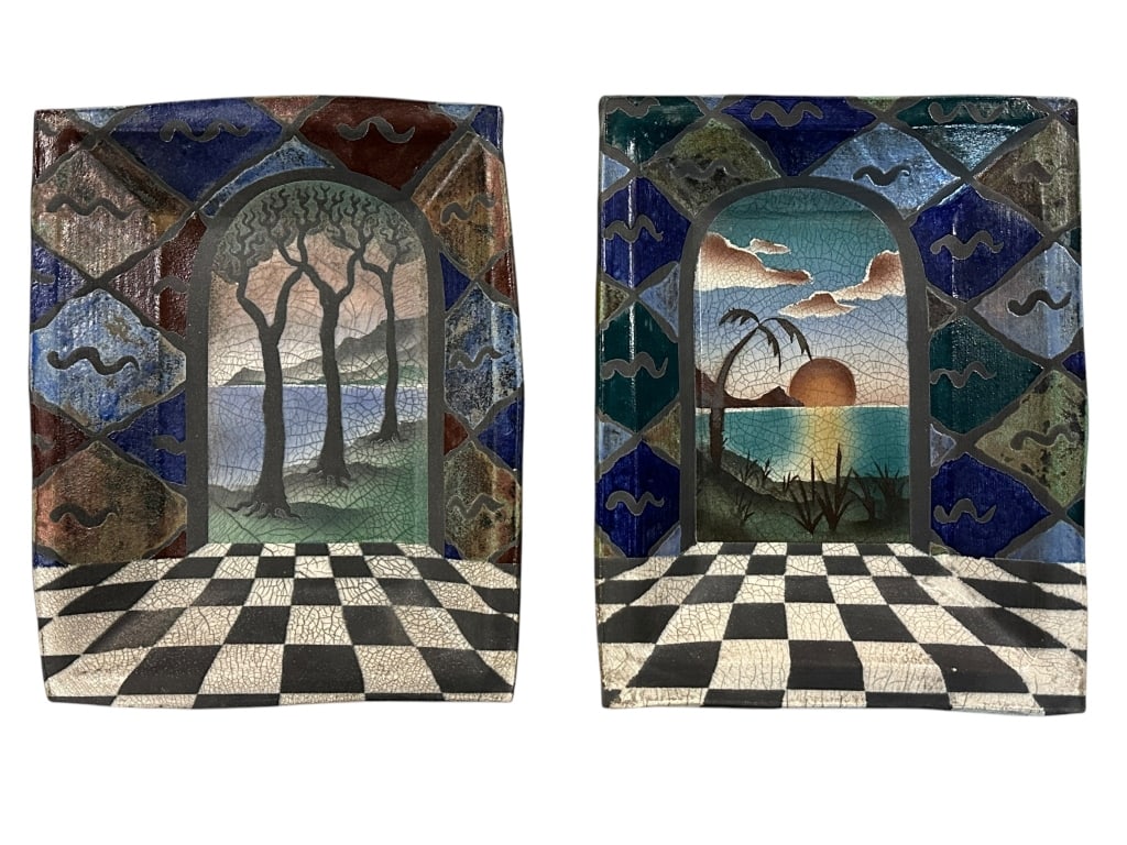 Pair Ken Jensen Raku Pottery Wall Plaques (1 of 6)