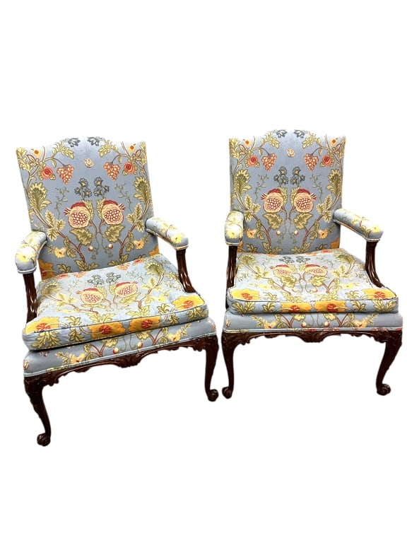 Pair Carved Centennial Open Armchairs (1 of 3)