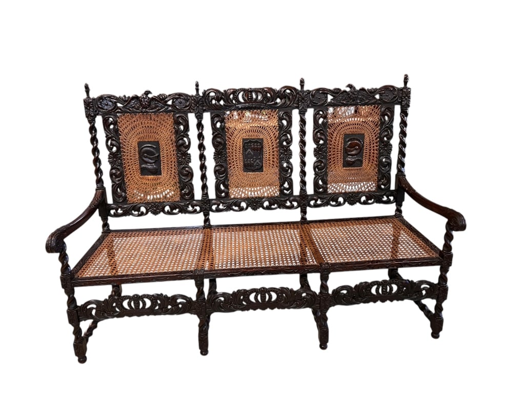 Carved Jacobean Barley Twist Settee (1 of 4)