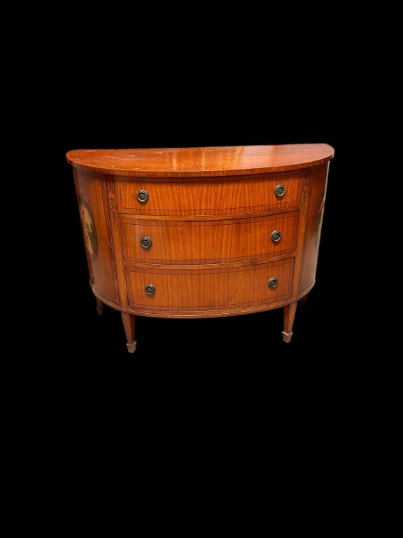 Paint Decorated French Art Deco Demilune Commode (1 of 4)