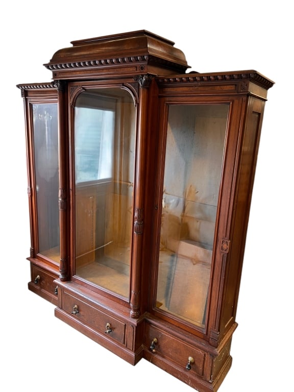 Mahogany & Walnut  Triple Door Bookcase (1 of 5)