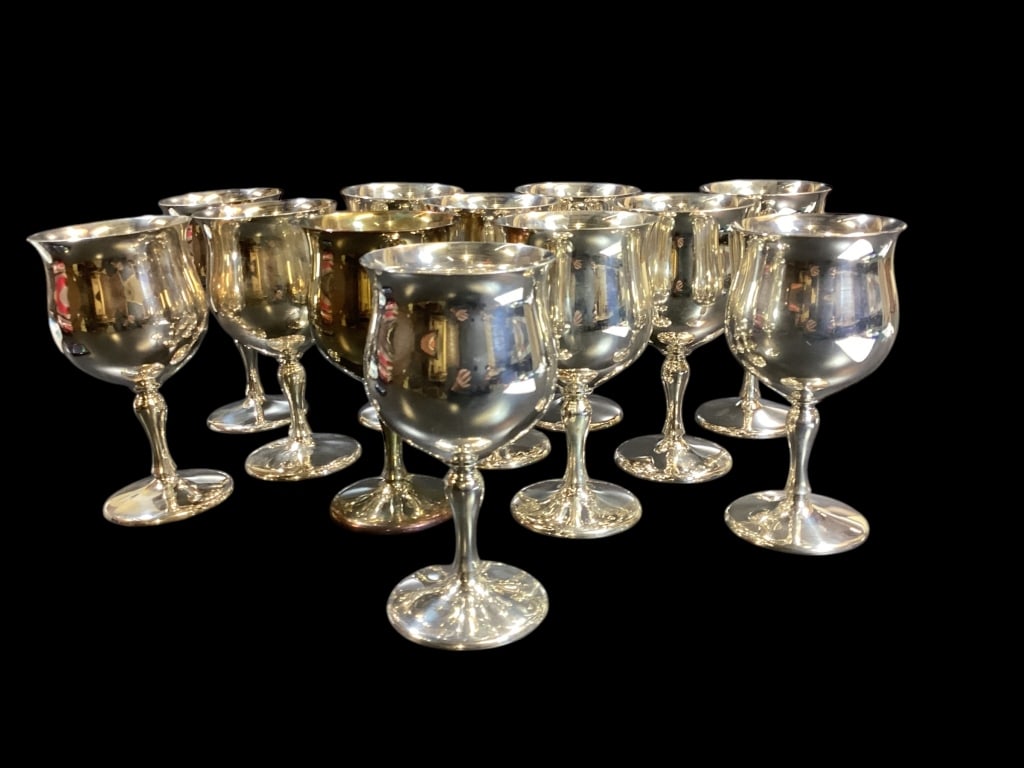 Set of Twelve Sterling Silver Water Goblets (1 of 4)