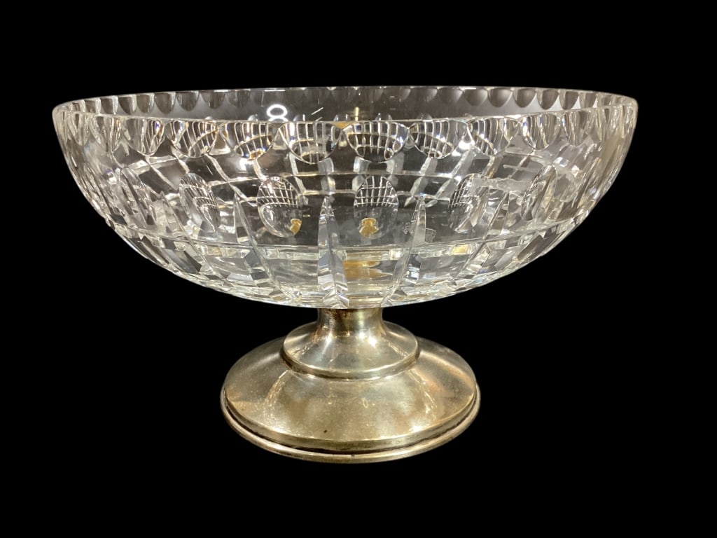Hawks Cut Crystal Bowl, Sterling Pedestal (1 of 4)