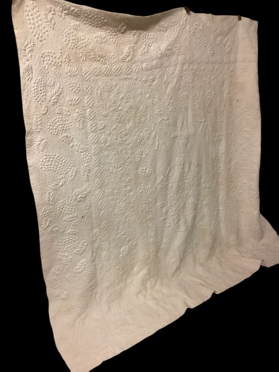 Early Whitework Bed Coverlet, Trapunto Style (1 of 7)