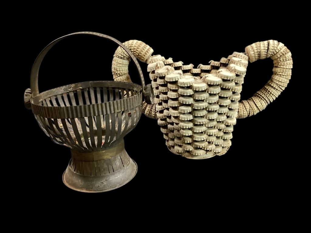 Folk Art Bottle Cap and Cut Tin Basket (1 of 5)
