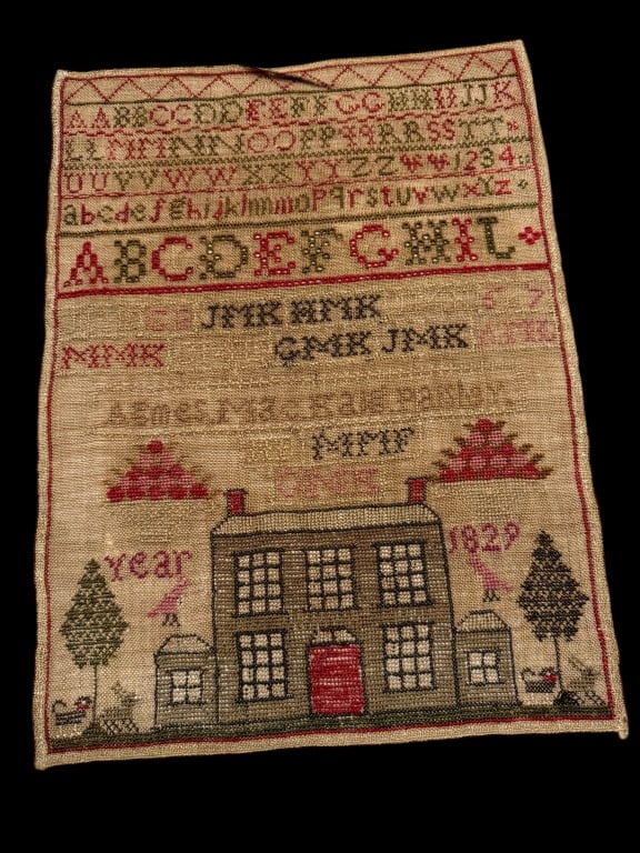 Early Unframed Schoolhouse Sampler (1 of 5)