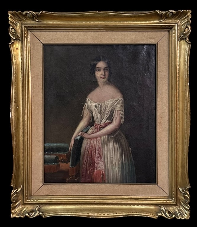 Portrait of a Lady, after Claude-Marie Dubufe: Late 19th century, oil on canvas, subject is Eugenie Saint-Amand, the second wife of Dubufe (French, 1790-1864), sight 15.5 x 12.5 in., later carved and gilt frame, canvas verso signed L. Bonnat (poss