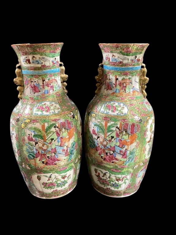 Pair Canton Famille Rose Porcelain Vases (1 of 6)