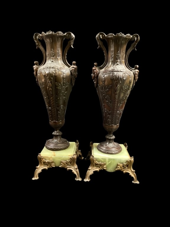 Pair French Style Bronze Mantle Urns (1 of 5)