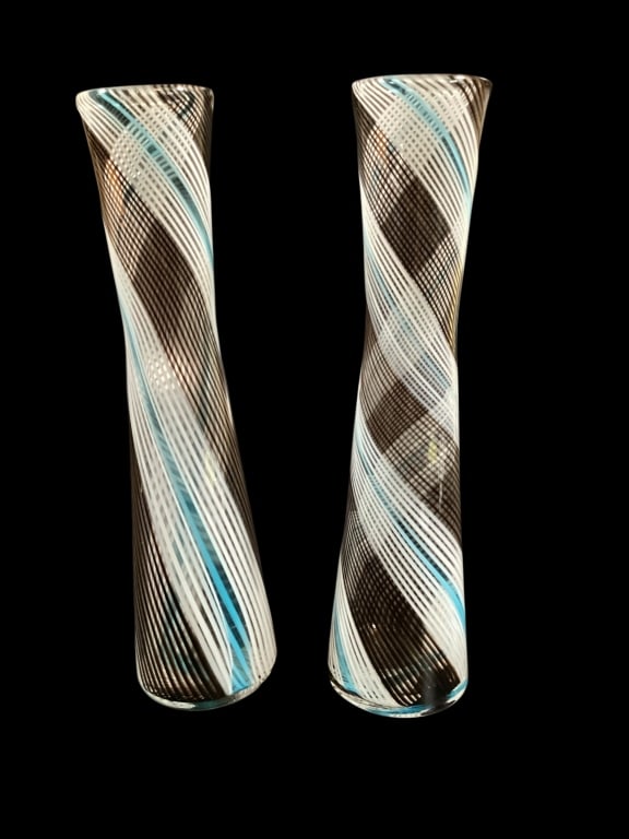 Pair Murano Italy Filigrana Glass Vases (1 of 5)