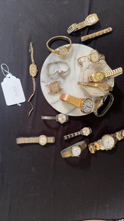 Vintage ornate fine watches: 16 watches all fine jewelry & parts Timex, Geneva, seiko, Norwood, Gruen, Sheffield 2 10k detail