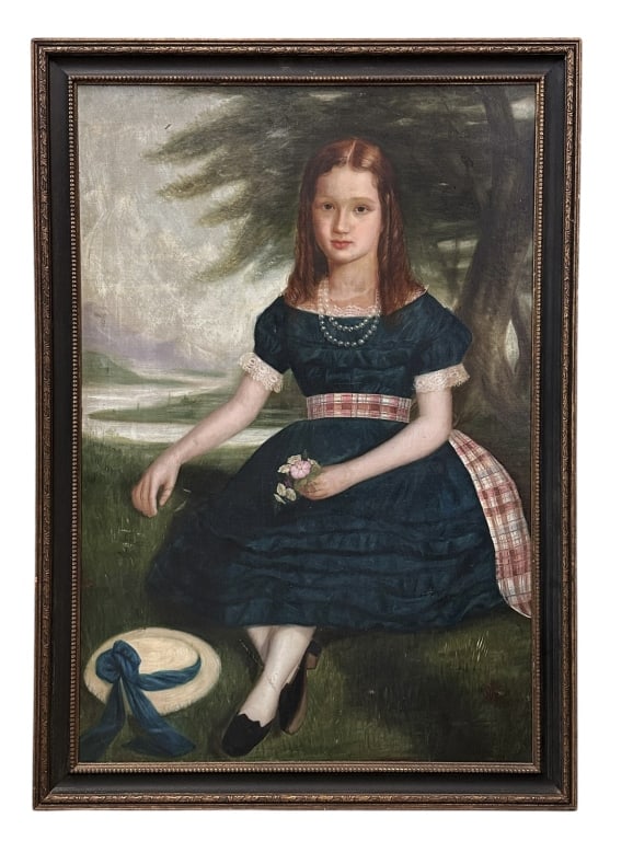 19th C. Portrait of A Girl with Posey Bouquet (1 of 8)