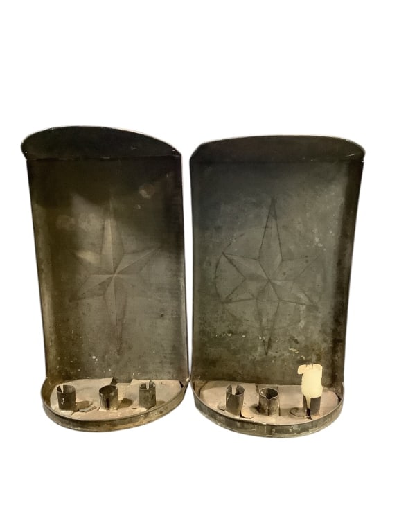 Near Pair Punched Tin Candle Sconce (1 of 5)