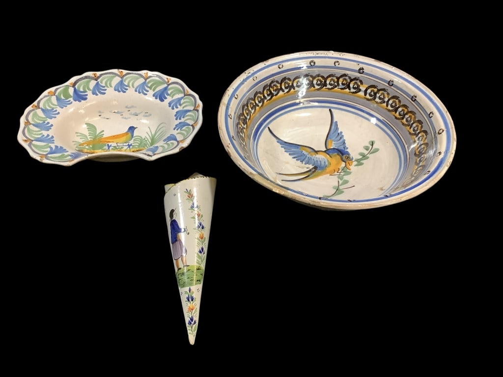 Quimper Wall Pocket, Punched Bowl, Beard Bowl (1 of 8)