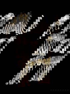 Towle Sterling Silver Flatware: Pattern is Chippendale..97 pieces to include: 12 forks at 7 1/4, 12 dessert forks, 16 spoons @ 6 inches, 5 soup spoons, 12 ice tea spoons, 11 Demi spoons, 6 seafood forks, 12 place knives, 6 butter kn