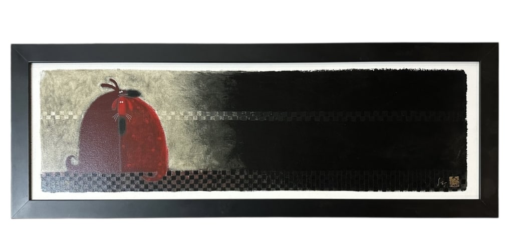 Limited Edition Govinder Nazran Pront: British, 1964-2008..limited edition print on canvas, titled: Alfie and Agnes, signed and numbered I 23/50 for the international canvas series, sight 11.5 x 37.5 in., modern black frame, verso with COA