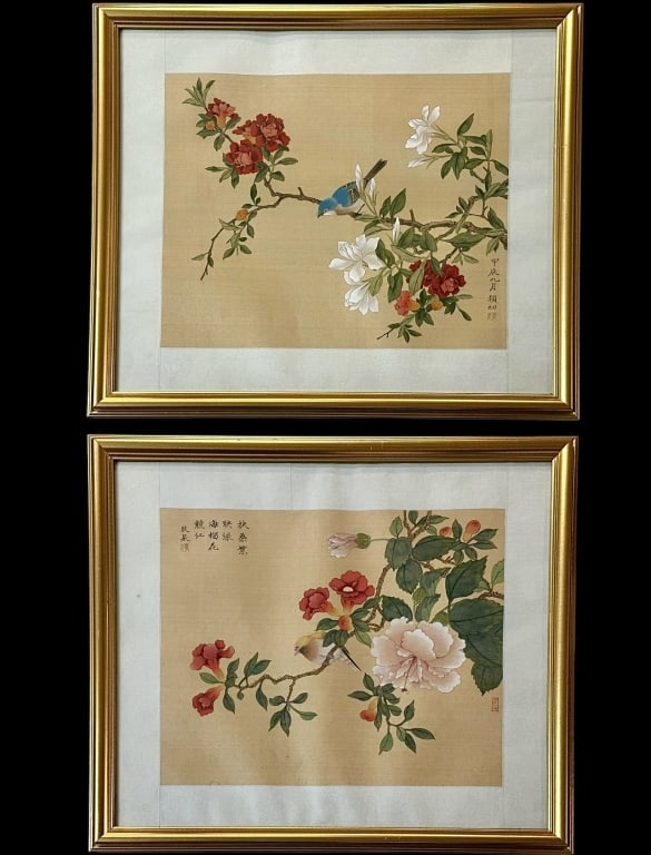 Pair Framed Asian Watercolors on Silk (1 of 7)