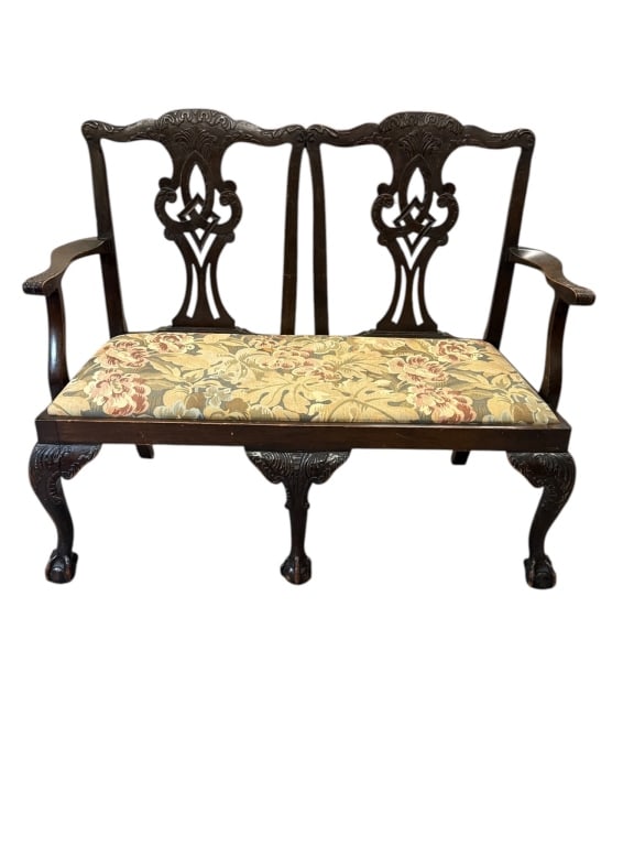 Period Chippendale Settee with Upholstered Seat (1 of 5)