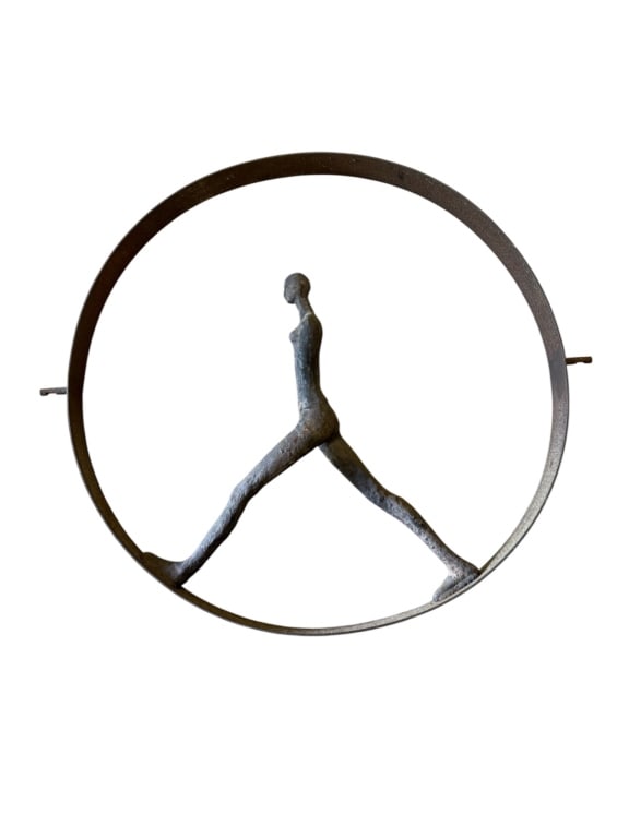 Iron Figurative Walking Sculpture in Circular Fram (1 of 5)