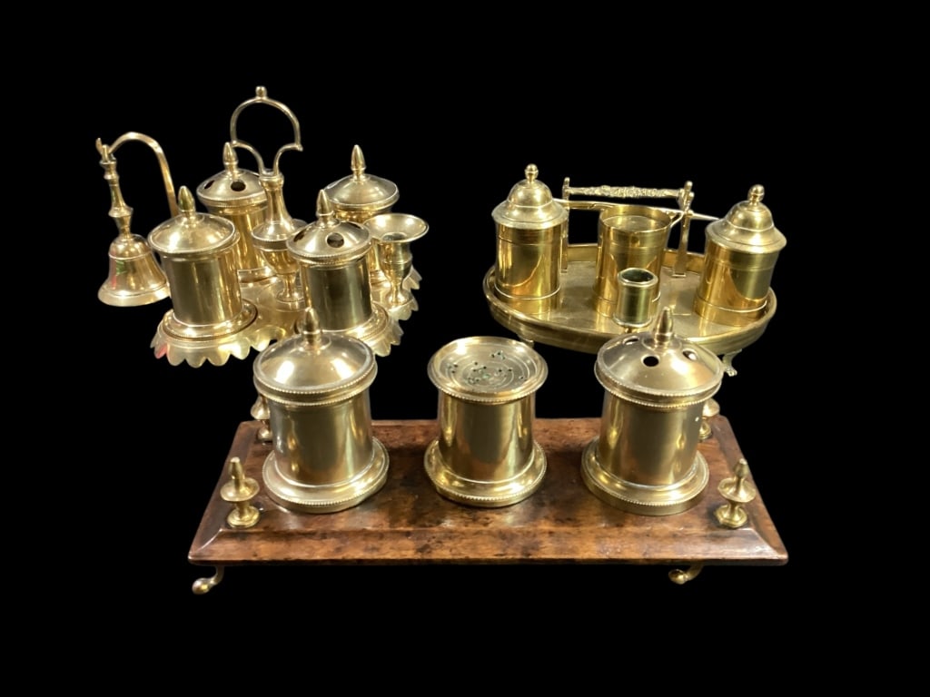 Three English Brass Desk Sets (1 of 8)