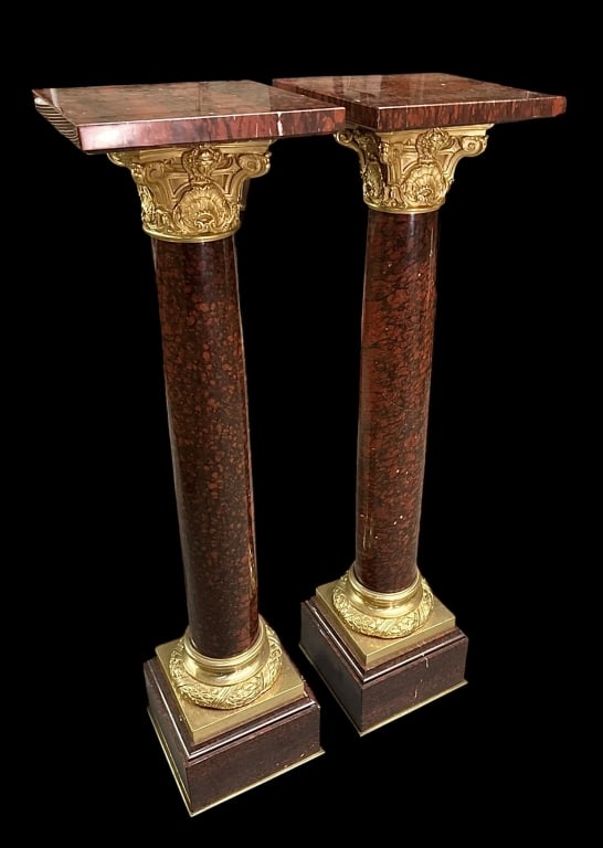 Pair Louis XVI Style Rouge Marble Pedestals (1 of 9)