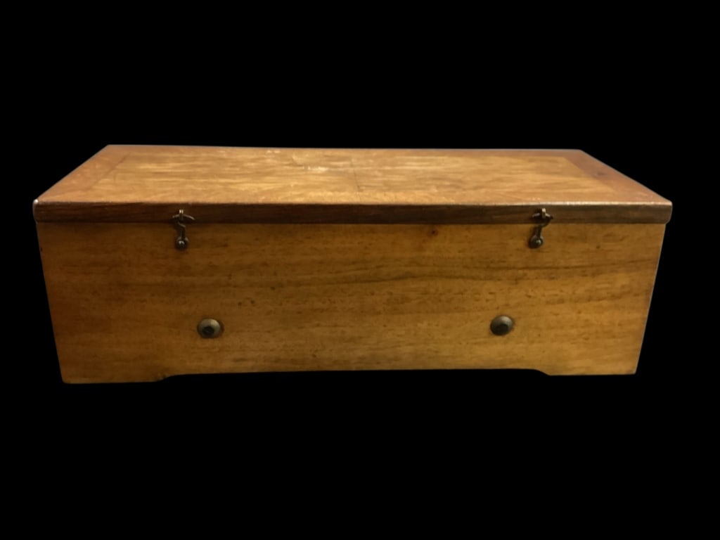 Cylinder Roll Music Box,: Serial # 1898, possibly Freres, but unmarked?10.5 inch mechanism with comb. Key winds ( with key), stamped on the brass frame with serial #. Plays beautifully with clear bell tones. Housed in attracti