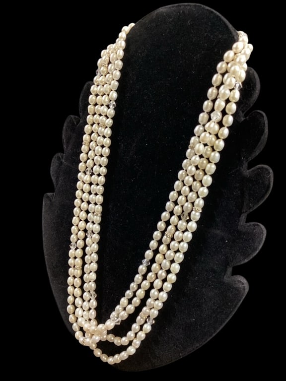 Fresh Water Pearl Necklace: Continuous Strand, 48 inches of Fresh water pearls with accent crystals..no marks