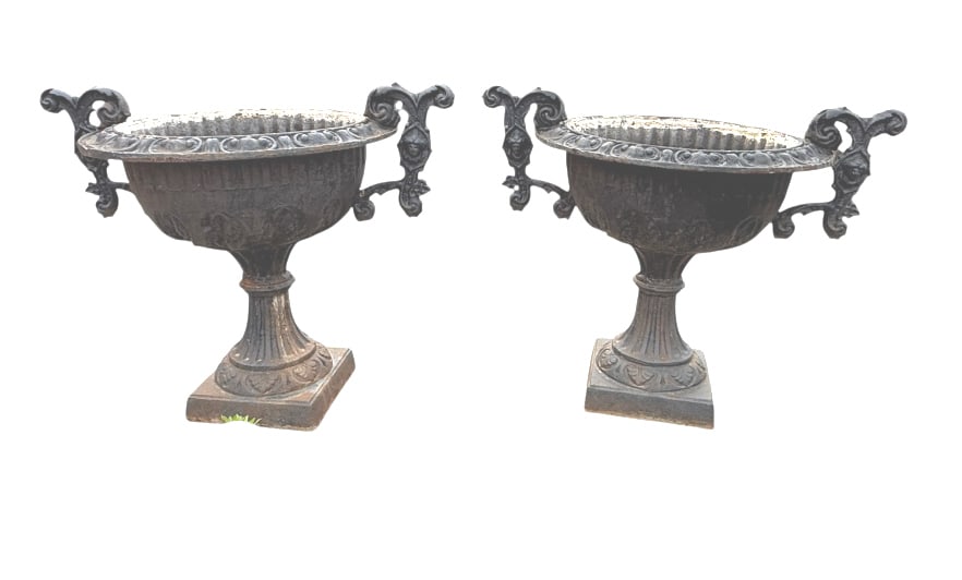 Pair Vintage Cast Iron Garden Urns (1 of 6)