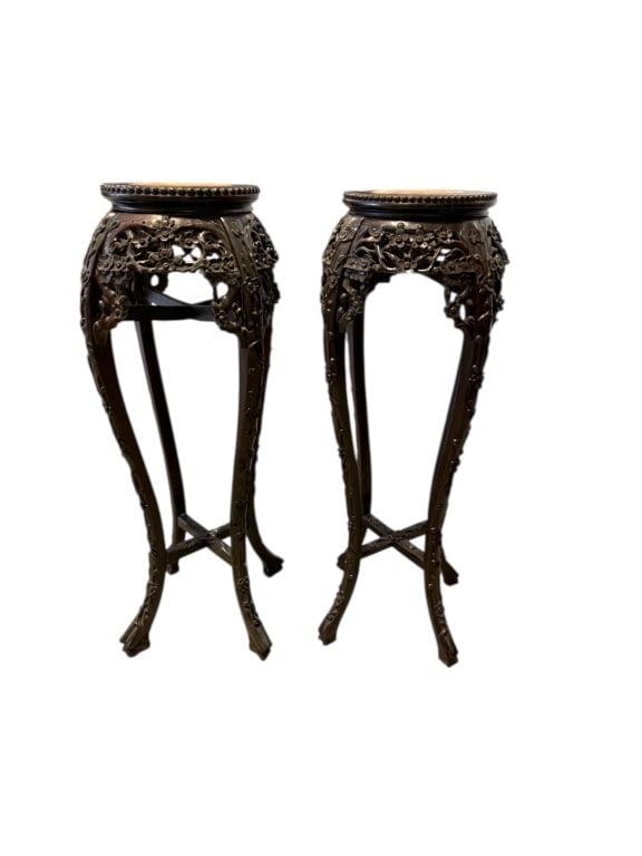 Pair Carved Asian Fern Stands (1 of 6)