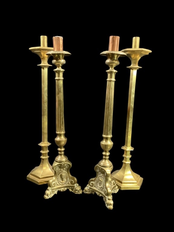 Two Pair Tall Brass Candlesticks (1 of 6)