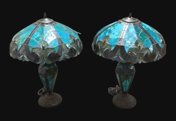 Pair Contemporary Leaded Glass Lamps (1 of 4)