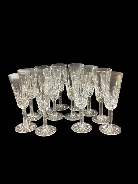 Set of 12 Waterford Champagne Flutes: Lismore 7.1/4 inch tall flutes