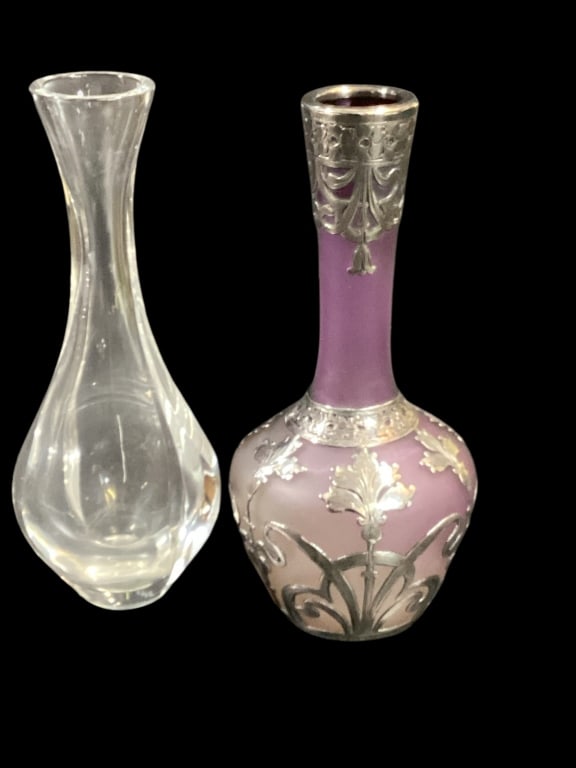 Sterling Overlay, St Louis Crystal Vases (1 of 6)
