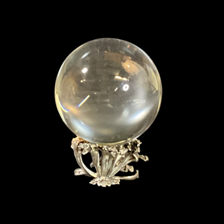 Steuben Crystal Gazing Ball, Sterling Stand (1 of 9)